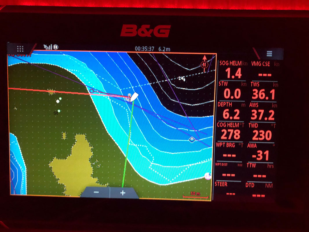 Ja, 37 Knoten Wind (die Uhrzeit ist in UTC, also 02:35 Ortszeit)